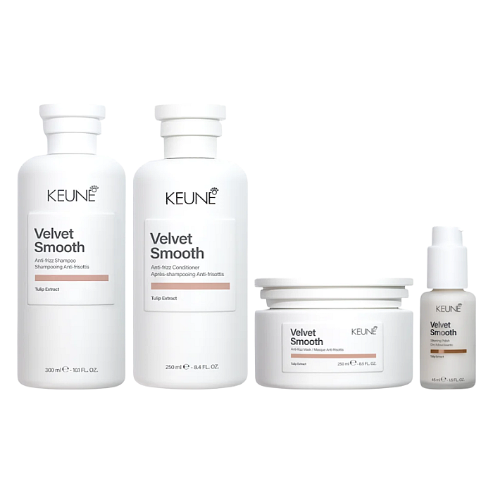 Pachet pentru netezirea parului Care Velvet Smooth - Sampon 300ml, Balsam 250ml, Masca 250ml, Ser 45ml