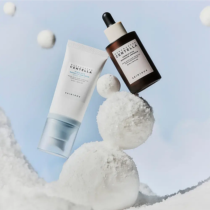 Set pentru luminozitate Glow 1004 Madagascar Centella - Ser Probio-Cica Intensive Ampoule, Ser cu SPF 50 Hyalu-Cica Water-Fit