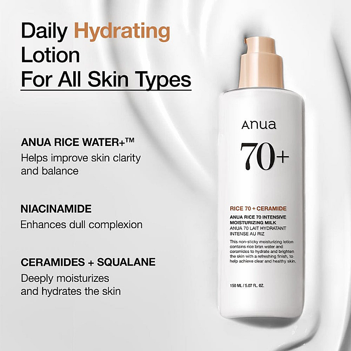 Lotiune de fata pentru hidratare si imbunatatirea barierei Rice 70+Ceramide Intensive Moisturizing Milk
