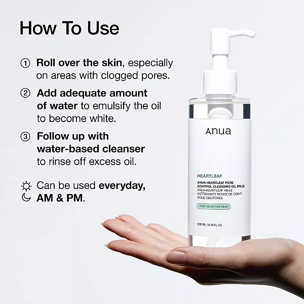 Ulei de curatare si demachiere pentru ten sensibil Heartleaf Pore Control Cleansing Oil Mild