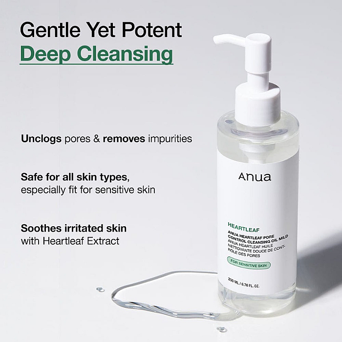 Ulei de curatare si demachiere pentru ten sensibil Heartleaf Pore Control Cleansing Oil Mild