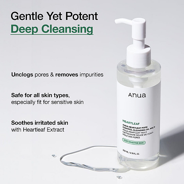 Ulei de curatare si demachiere pentru ten sensibil Heartleaf Pore Control Cleansing Oil Mild