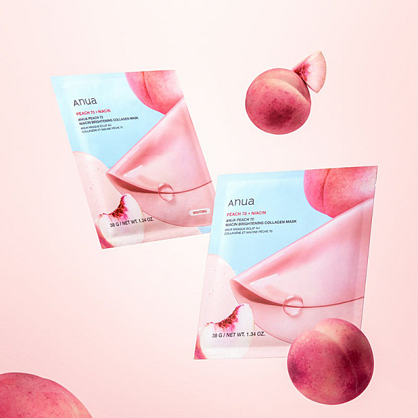 Masca hidrogel iluminatoare pentru tenul tern Peach 70 Niacin Brightening Collagen Mask