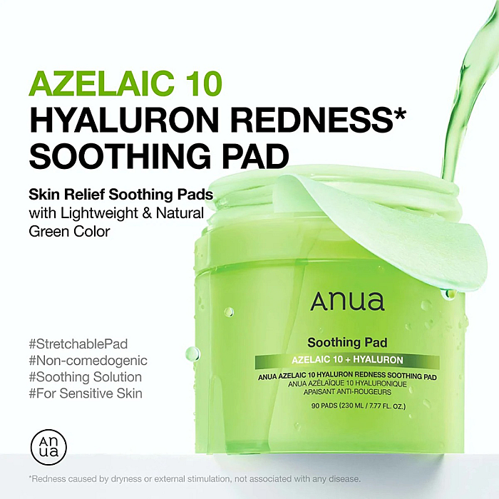 Dischete tonice calmante anti-roseata pentru ten sensibil Azelaic 10 Hyaluron Redness Soothing Pad
