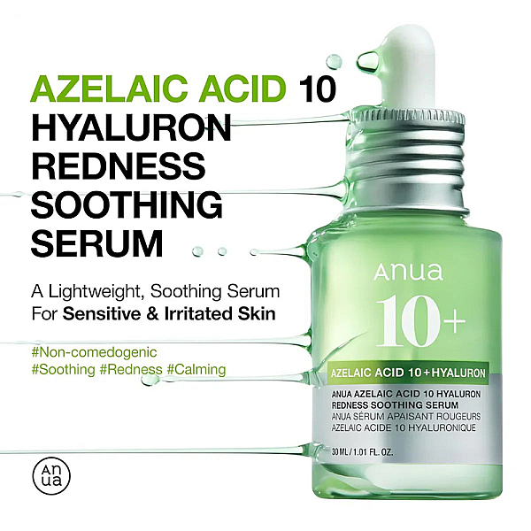 Ser calmant anti-roseata pentru piele sensibila Azelaic Acid 10 Hyaluron Redness Soothing