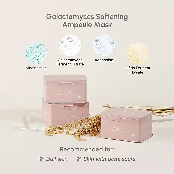 Set 30 de masti hidratante si iluminatoare cu niacinamide pentru ten uscat Galactomyces Ampoule Mask