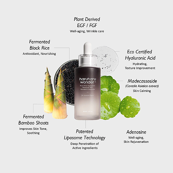 Ser de fata pentru reparare cu orez negru fermentat si acid hialuronic Black Rice Hyaluronic Botanical 2GF Wonderful Ampoule