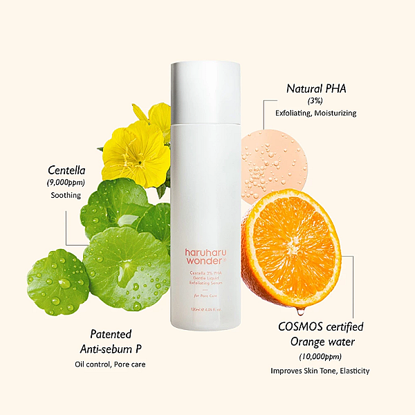 Ser exfoliant de fata pentru curatarea porilor cu PHA 3% si extract de Centella Asiatica Gentle Liquid Exfoliating Serum