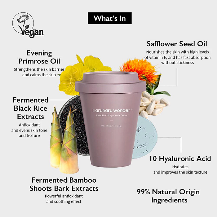 Crema de fata hidratanta cu 10 tipuri de acid hialuronic si extract de orez negru fermentat Black Rice 10 Hyaluronic Cream
