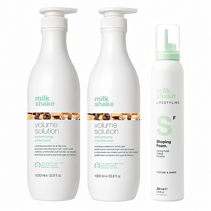 Pachet pentru volum volume solution - sampon 1000ml, balsam 1000ml, spuma shaping foam 200 ml