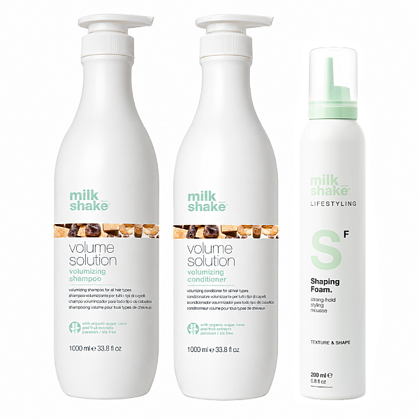 Pachet pentru volum volume solution - sampon 1000ml, balsam 1000ml, spuma shaping foam 200 ml