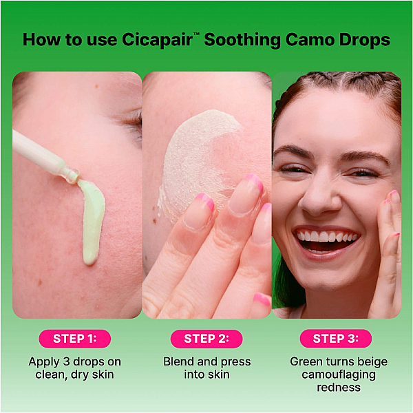 Ser fluid corector pentru roseata cu SPF 20 si Centella Asiatica Cicapair Soothing Camo Drops