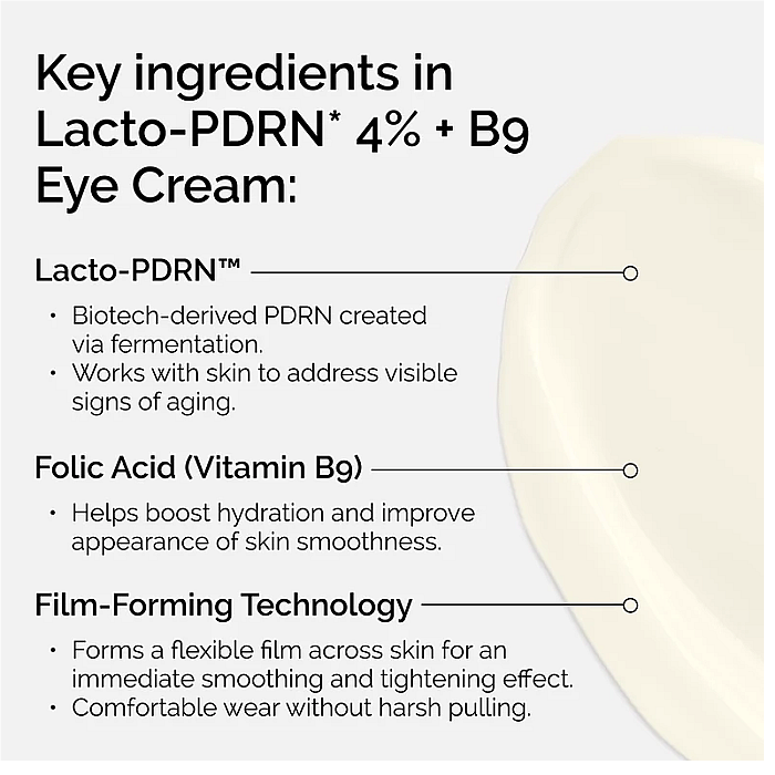 Crema antirid pentru zona ochilor cu 4% Lacto-PDRN si vitamina B9