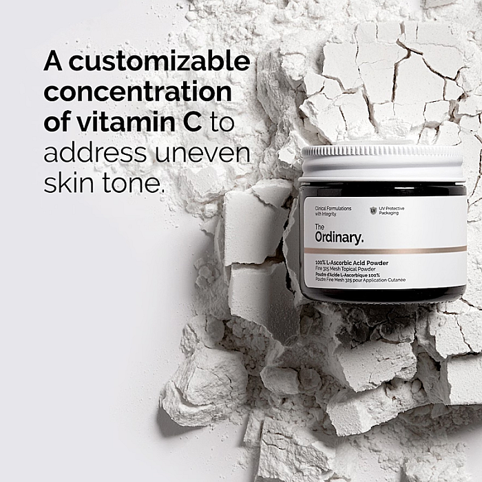 Pudra concentrata cu 100% acid L-ascorbic pentru luminozitatea si uniformizarea pielii