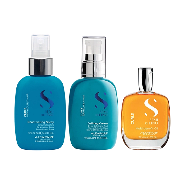 Pachet par cret sau ondulat semi di lino curls - spray 125ml, crema 125ml, ulei 100ml